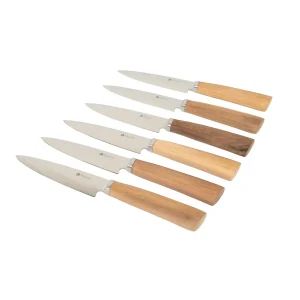 Set x6 Cuchillos Acero Inox Reforzado Madera