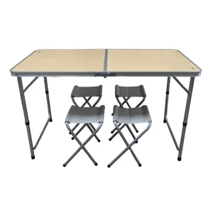 Set mesa plegable de camping con 4 bancos Madera Clara