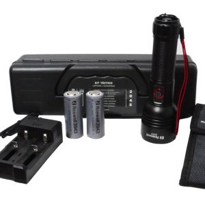 Kit Tactico Roswell Completo: Linterna + Funda +Dos Baterias + Cargador y Caja Valija