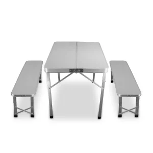 Mesa de aluminio para Camping con 2 bancos